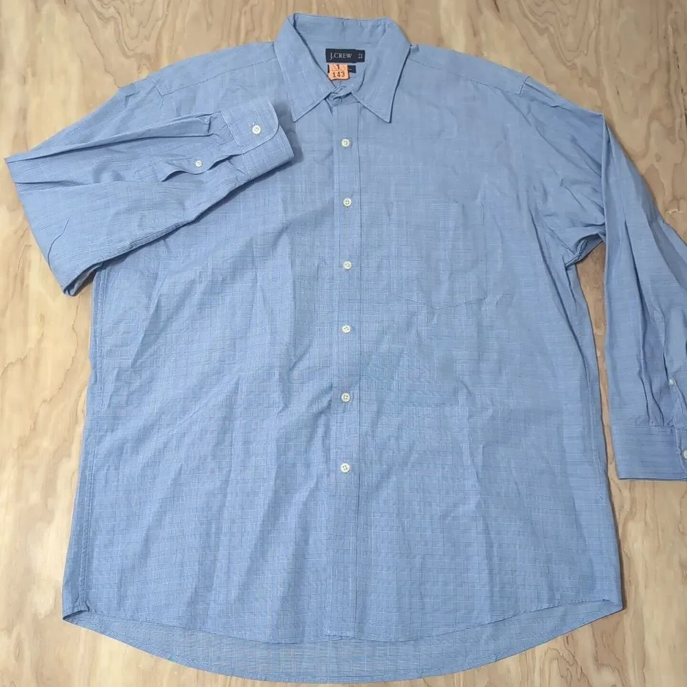 J.CREW Blue Square Check Modern Casual L/S Btn Down Dress Shirt Mens 16.5 32‎ 33